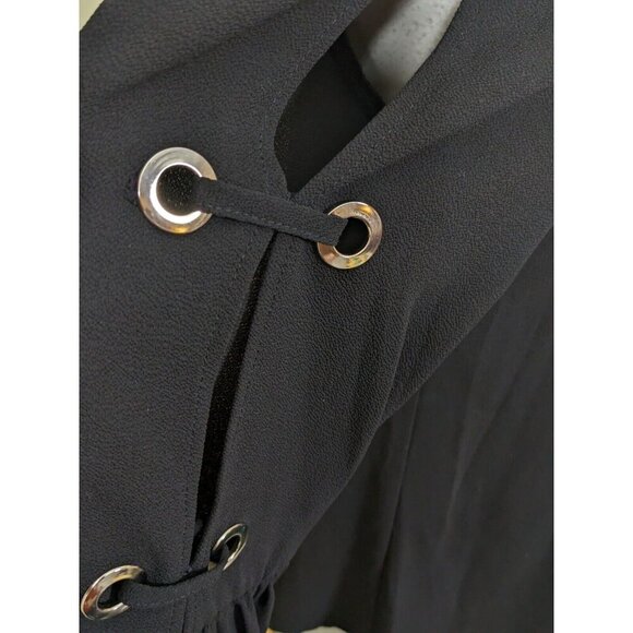 Spense Blouse Women Size Medium Black Split Long Bell Sleeve Grommet Accent - Picture 5 of 8